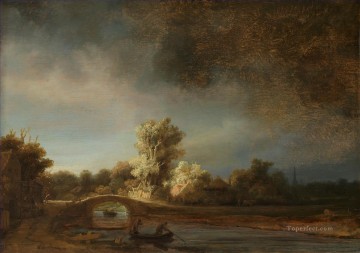 レンブラント・ファン・レイン Painting - 石の橋 1638 レンブラント